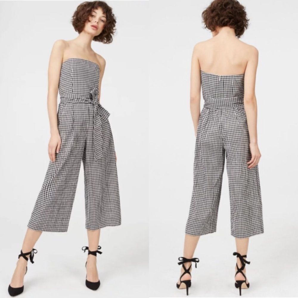 Club Monaco gingham sleeveless jumpsuit wide leg cropped